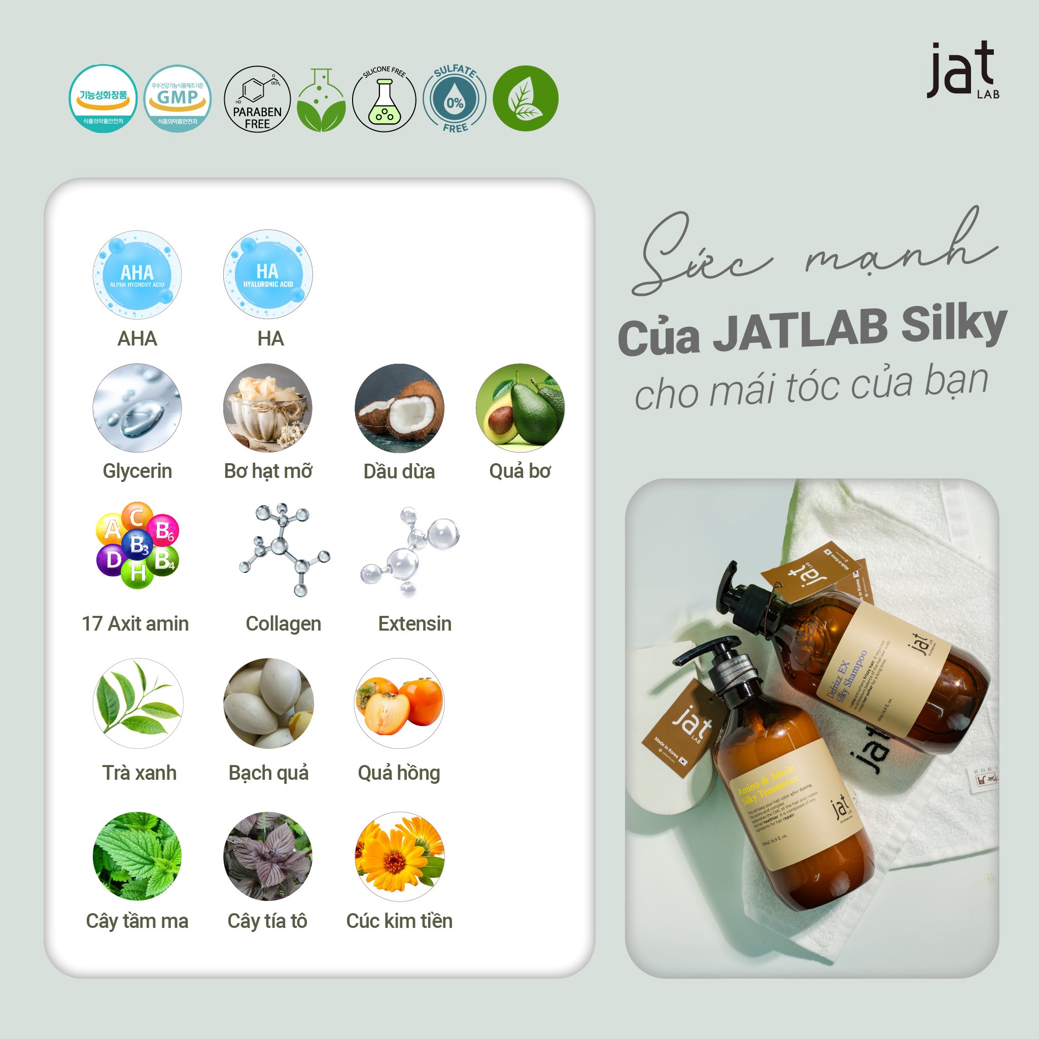 Dầu gội JATLAB Defrizz EX Silky tái tạo và phục hồi suôn mượt cấu trúc tóc