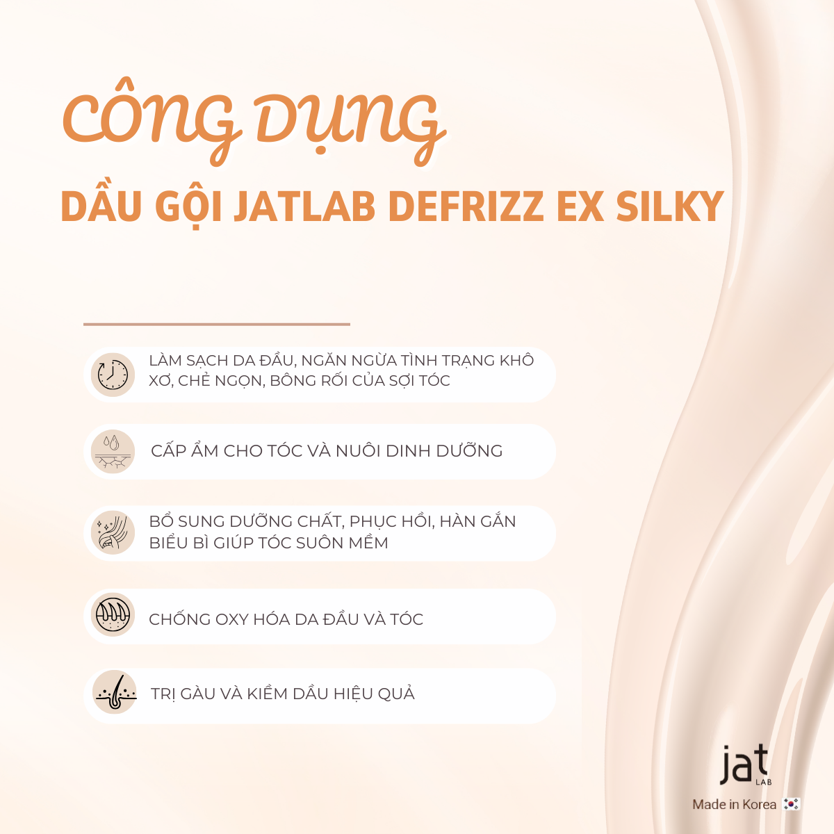 Dầu gội JATLAB Defrizz EX Silky tái tạo và phục hồi suôn mượt cấu trúc tóc