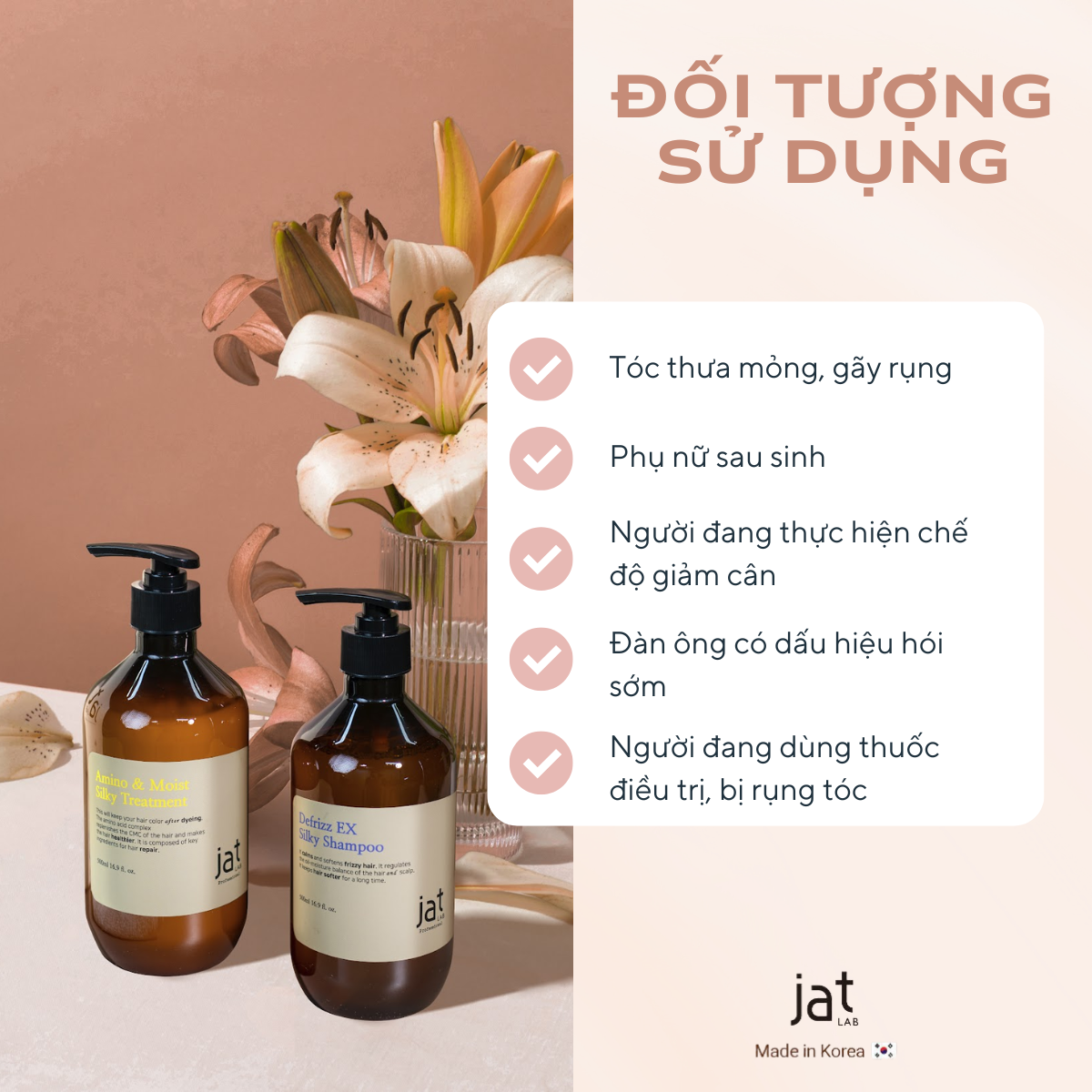 Dầu gội JATLAB Defrizz EX Silky tái tạo và phục hồi suôn mượt cấu trúc tóc