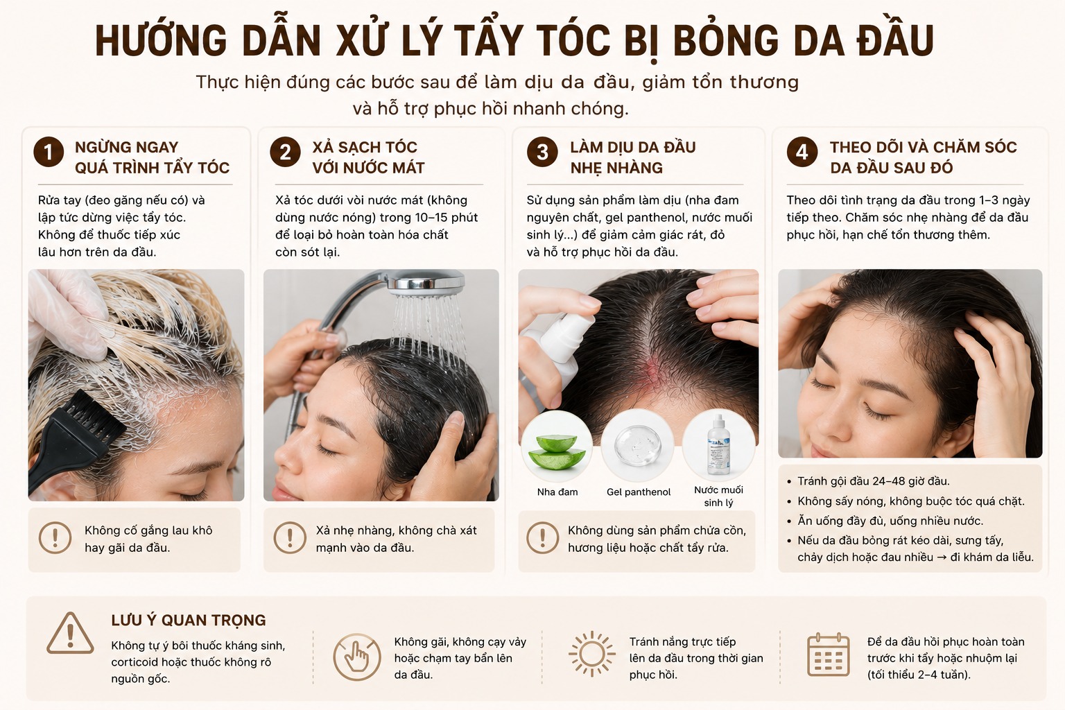 Hướng dẫn xử lý khi tẩy tóc bị bỏng da đầu